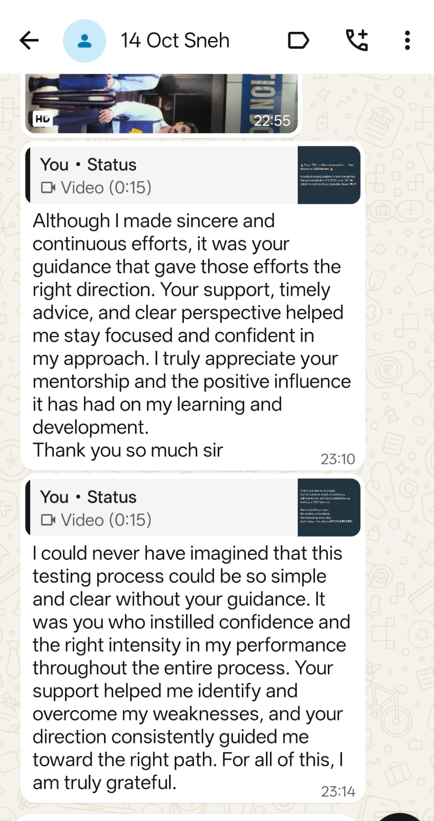 SSB Mentors student testimonial